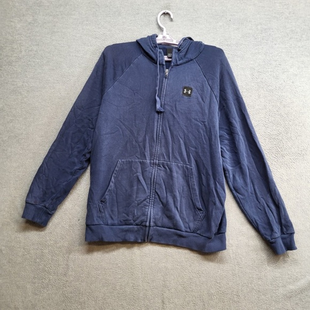 Under Armour Men Sweatshirt Large Blue Hoodie Logo Full Zip Fleece